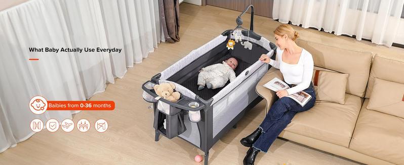 Dripex Baby Bassinet Bedside Sleeper, Adjustable Height, Includes Mattress Sheet, Portable Playpen Travel Bed with Storage Foldable Crib for Newborns Infants Folding Cot