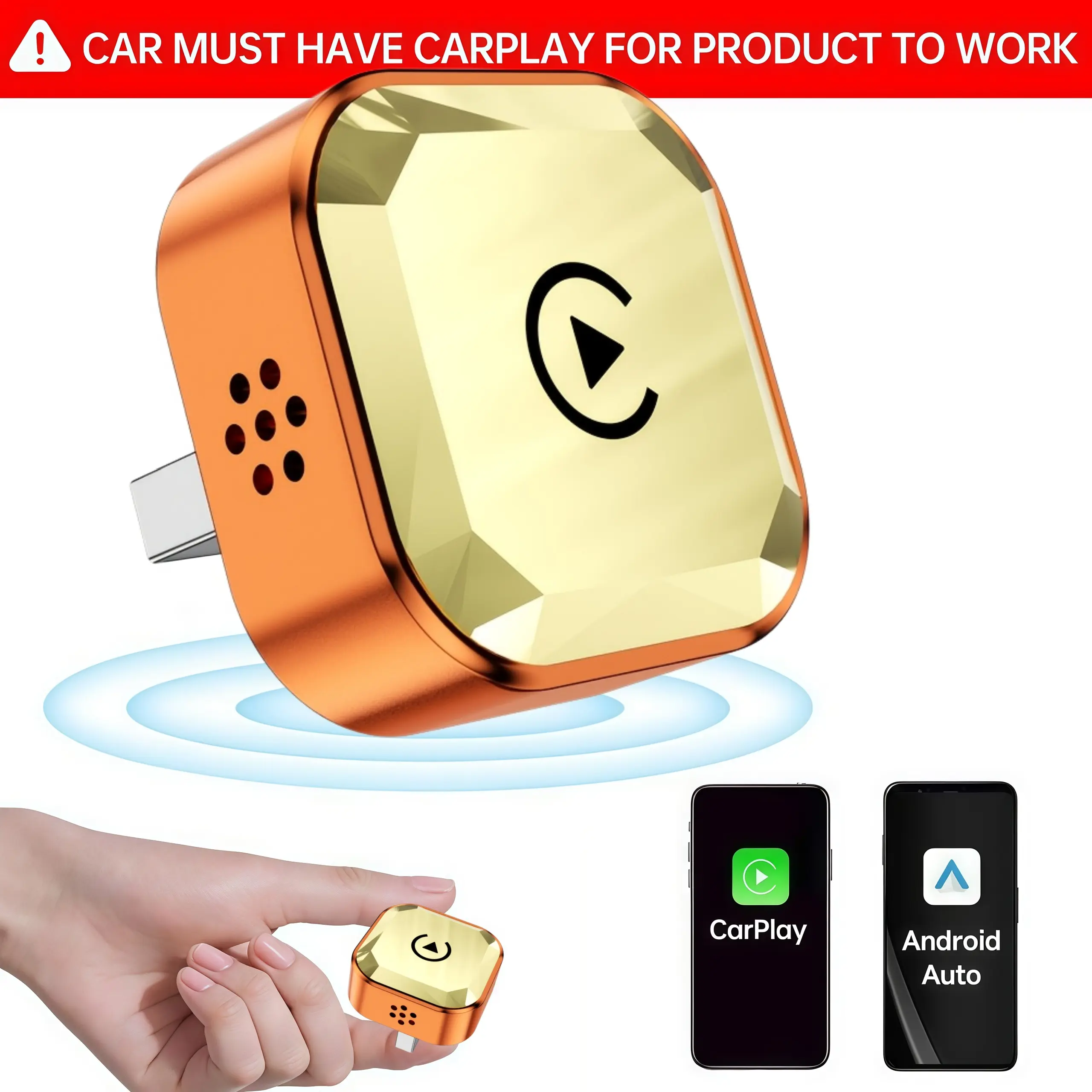 2026 Upgrade Wireless CarPlay Android Auto 2-in-1 Adapter, Diamond Design Wired-to-Wireless Dongle with 5GHz WiFi, No Delay, Plug-and-Play for Cars, Audio Devices, Smartphones, Wireless Carplay Adapter