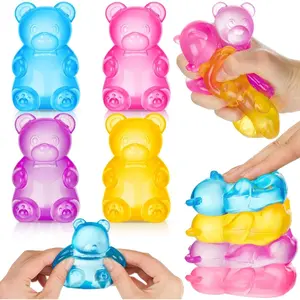 4 Pcs Gummy Squeeze Bear Fidget Toys, Malt Sugar Bear, Adult Cute Sensory Fidget Stress Ball for Anxiety Stress Relief Thing Autism Adhd Office Mental Health Gifts Prizes Autism Party Favors