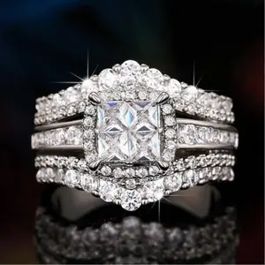 Square Five-in-One Ring for Women, S925 Sterling Silver, Micro Pave CZ Stones, Halo Design, Elegant Stacking Jewelry, Perfect Gift for Girlfriend, Wife, Anniversary, Birthday