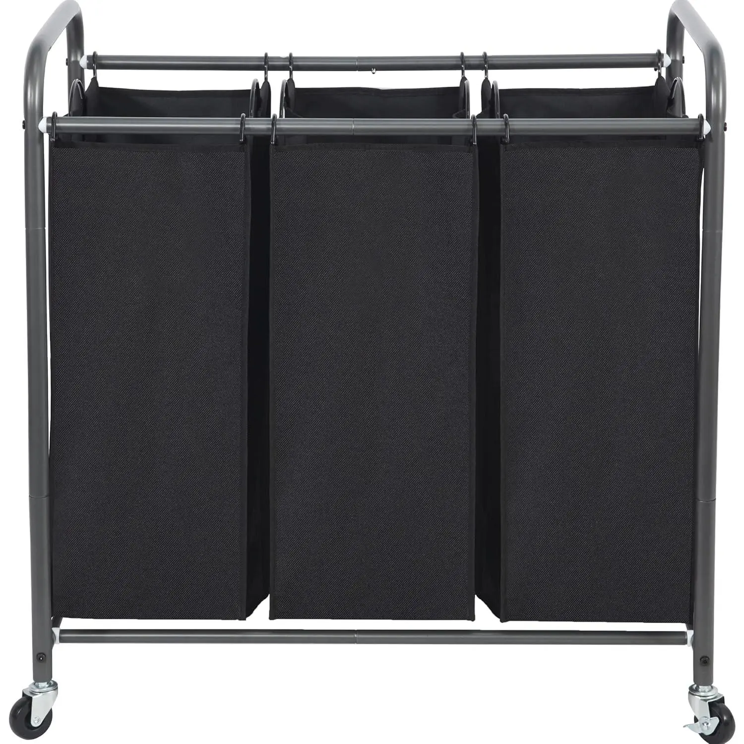 Laundry Sorter 3 Section, 3 Bag Laundry Hamper, Rolling Laundry Cart, Laundry Basket with Heavy Duty Lockable Wheels and Removable Bag for Clothes rage, Black