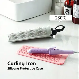 Silicone Heat Insulation Pad, Heat Resistant Silicone Travel Mat Pouch for Flat Iron, Straightener Holder, Hot Hair Tools, Portable Lightweight Easily Cleanable Hair Styling Tool Accessories