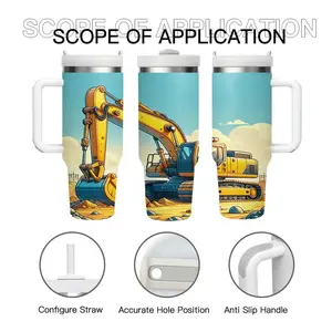 1pc 40oz Excavator Cartoon Insulated Cup,  for Fathers Grandfathers Brothers, Ideal Gift for Construction Mechanics Outdoor Workers