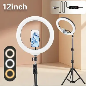 12" Professional Video Ring Light with 43.3" Tripod Stand, 3-Color Dimmable LED for Makeup/Live Streaming/YouTube/Content Creation/ Mlogging/TikTok, Ideal for Photography Vlogging Kit Camera Accessories Selfie Lighting tips#SummerWins#Fathersdaygift