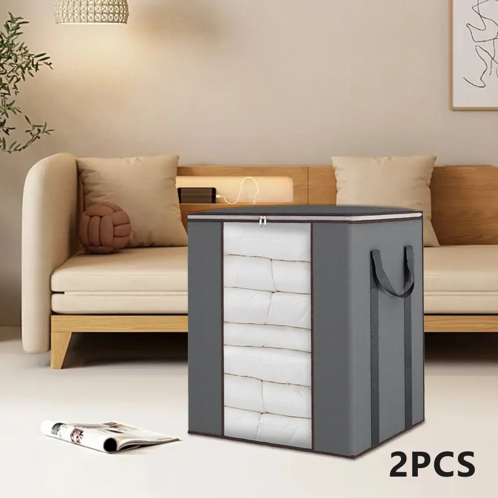 2 Packs Comforter Storage Bags 120L for Blanket Clothes Bedding Sheet, Foldable Storage Bin Containers with Lids
