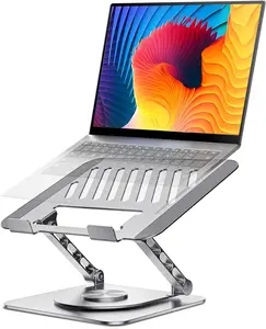 Adjustable Laptop Stand with 360° Rotating Base, Ergonomic Foldable Laptop Riser for Desk, Compatible with MacBook Pro/Air, Fits Laptops up to 16 Inches (Approx. 40.6 cm), Silver