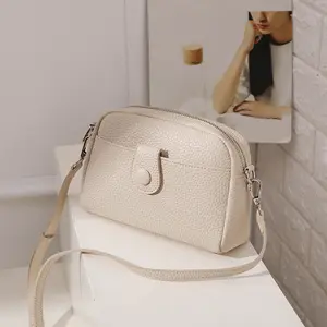 Beige Crossbody Bags for Women Trendy Small Shoulder Purse Pebbled Leather Shell Bag Multi Pocket Casual Daily Travel Minimalist Aesthetic Gift