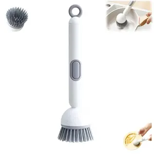2 PCS 6-in-1 360° Rotatable Dish Brush with Soap Dispenser, Multifunctional Kitchen Cleaning Tool，Kitchen Brush with Holder for Pot Pan Sink Cleaning