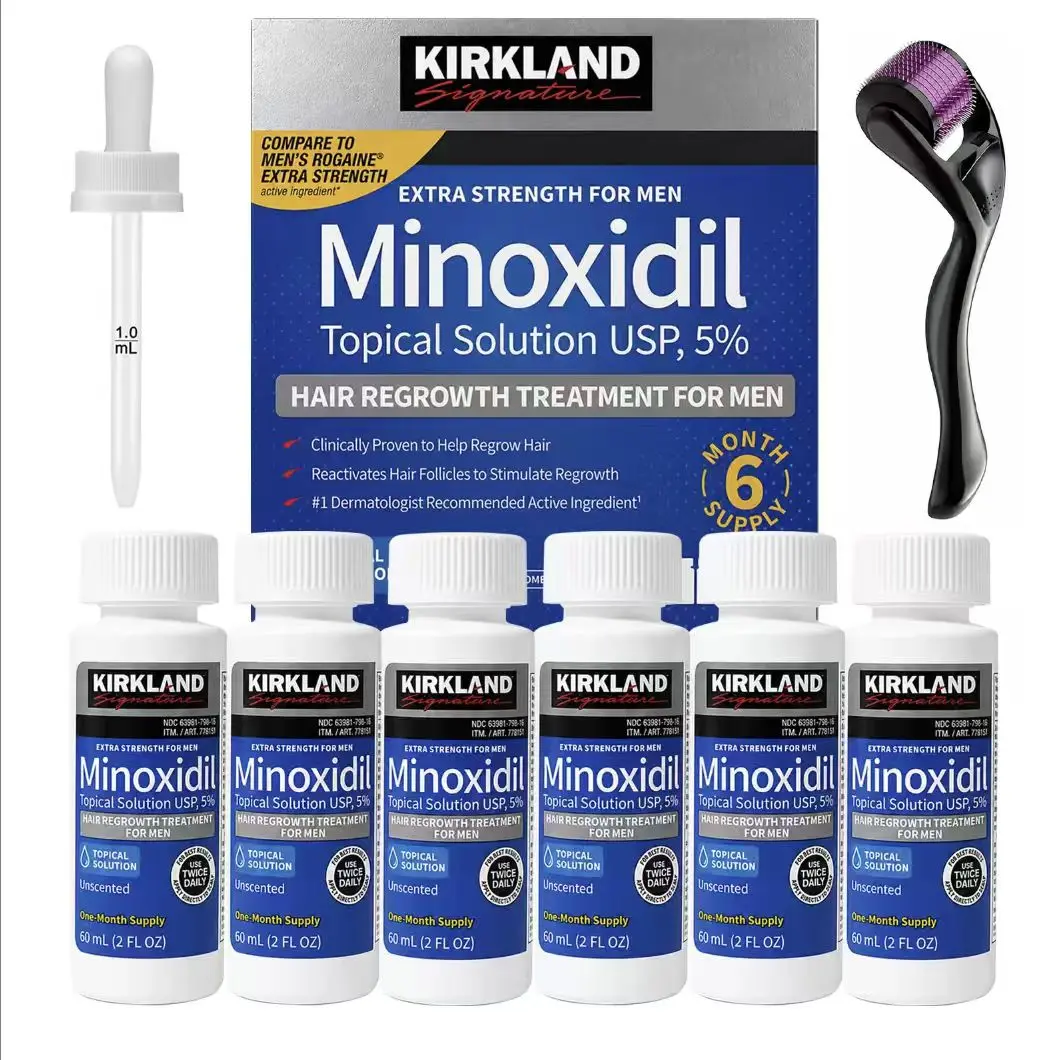 Kirkland 5% Minoxidil Topical Solution Universal Kit for Men - 6-Month Supply, Precision Dropper Applicator Included for Daily Haircare, Hair Growth Products Routine
