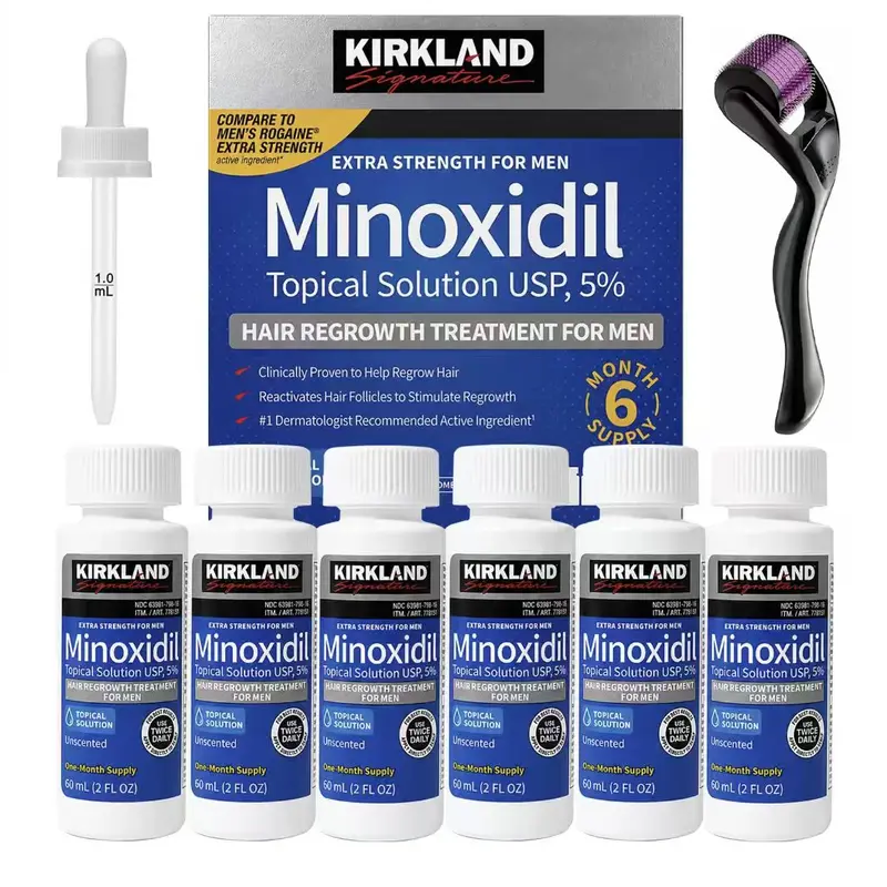 Kirkland 5% Minoxidil Topical Liquid Men's Hair Loss Solution - 6-Month Kit Hair Growth Product, Regrowth Aid with Precision Dropper Applicator for Daily Haircare