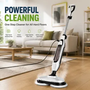 Sweetcrispy S-Dual-Head Steam Mop Steam Cleaner, Lightweight Electric Floor Cleaner with LED, 2 Spinning Washable Quick-Dry Mop Pads, Visible Water Volume, for Hardwood, Tile Floors