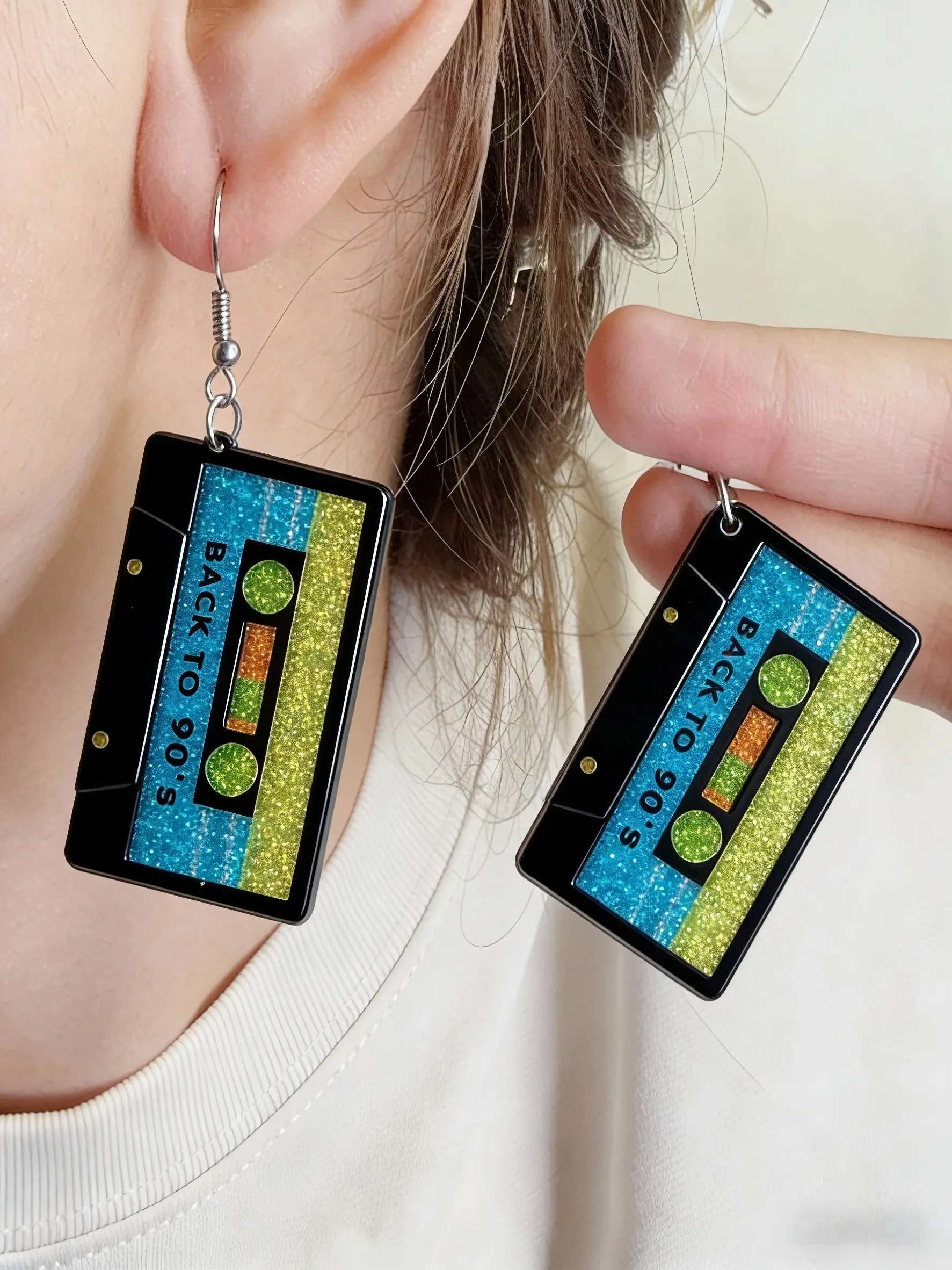 Vintage Retro 80s & 90s Style Acrylic Dangle Earrings Colorful Cassette Tape Pendant Earrings Retro Sequin Radio Drop Earrings 80s & 90s Costume Party Accessories Jewelry Gifts Suitable for Daily Wear or Gifting.