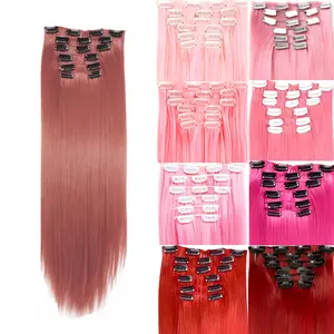 Aluna Hair Clip-in Extensions 6PCS 24 Inch Straight Synthetic Hairpieces in Pink Burgundy Blue Green Purple for Beginners Perfect for Parties Festivals Christmas New Year Gifts Daily Wear Women Girls