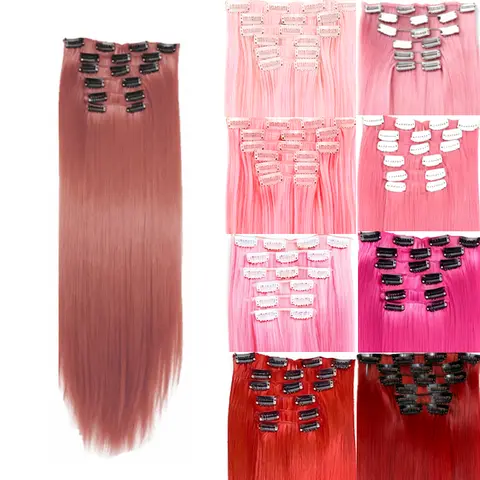 Aluna Hair Clip-in Extensions 6PCS 24 Inch Straight Synthetic Hairpieces in Pink Burgundy Blue Green Purple for Beginners Perfect for Parties Festivals Christmas New Year Gifts Daily Wear Women Girls