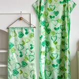 Elegant Heart Print Long Robe & Shawl Set, Moomoo Dress & Headscarf for Women, Beach Sun Protection Two-Piece Set, Beach Coverup, Beach Cover Ups