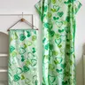 Elegant Heart Print Long Robe & Shawl Set, Moomoo Dress & Headscarf for Women, Beach Sun Protection Two-Piece Set, Beach Coverup, Beach Cover Ups