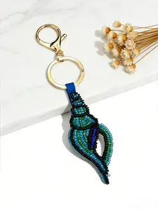 Summer Ocean-Themed Handmade Beaded Bag Charm Keychain, Starfish Shell Crab Design, Perfect for DIY Craft Projects & Accessories