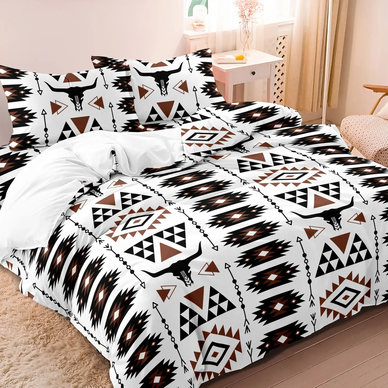 3pcs Bohemian Boho Western Cowboy Style Decorative Bedding Set, Bedset, Soft Comfortable Breathable Duvet Cover For Bedroom, Guest Room (1*Duvet Cover + 2*Pillowcases, Without Core)