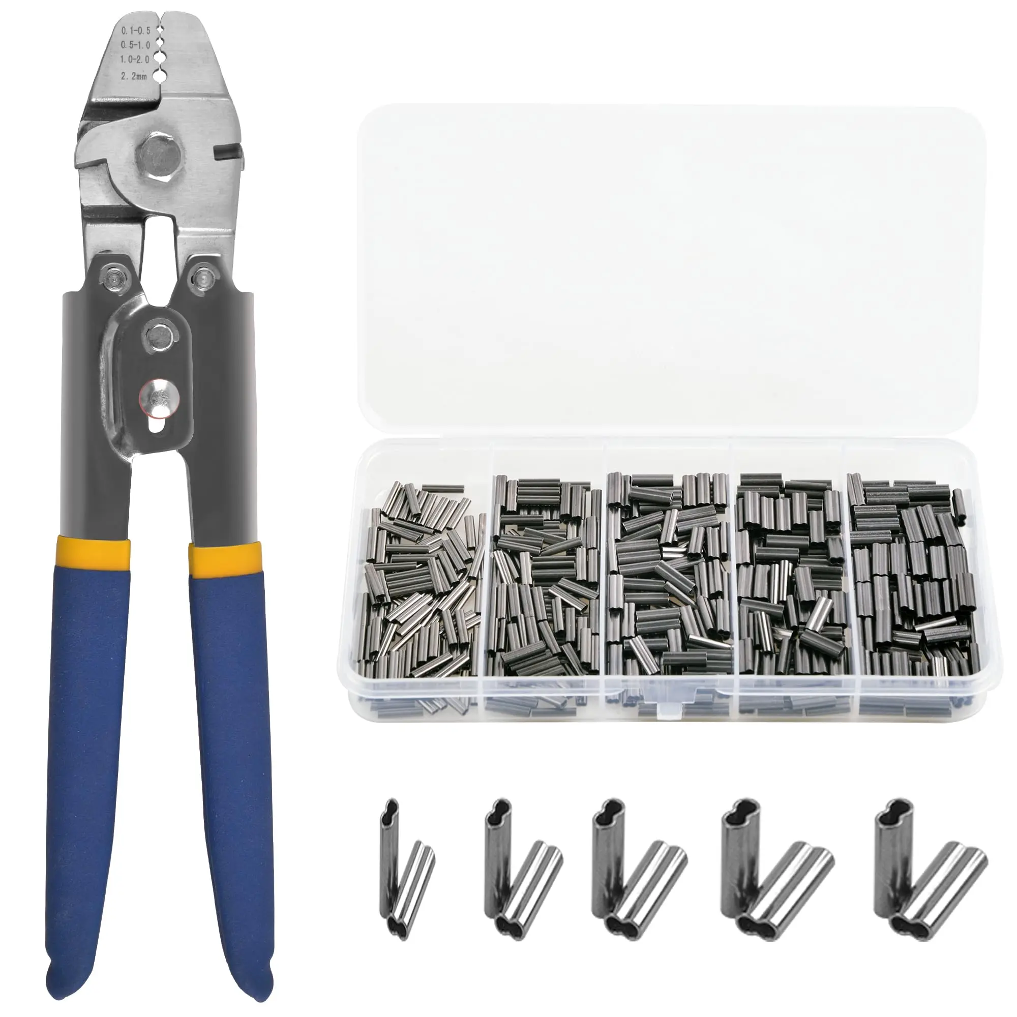 Wire Leader Rope Hand Crimping Pliers Tools Set, Wire Crimper Cutter for 0.1mm-2.2mm Copper & Aluminum Oval Sleeves, Stop Sleeves, Dad's Gift