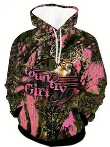 (Pearson selection) Animal deer high definition pattern 3D printing hoodie, men's casual elastic hooded sweater autumn and winter sportswear (Middle East)