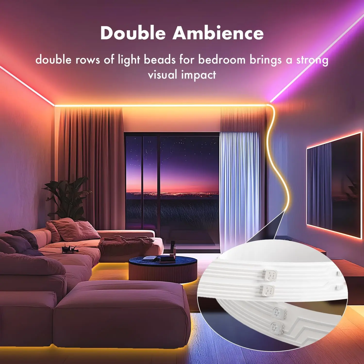 LED Lights for Bedroom, 2025 Double Row 100FT 960LEDs RGB Strip Lights Music Sync Color Changing LED Lights, APP+44Key Remote Control Timed Dimming for Bedroom Home Decor(2Rollsof50FT)