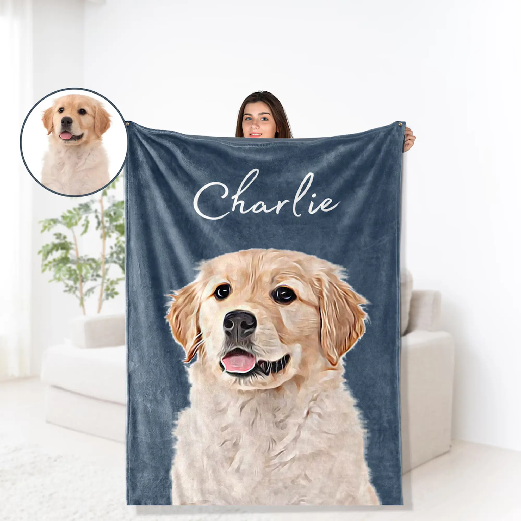 Personalized Pet Blanket with Photo and Name - Custom Dog and Cat Blankets.