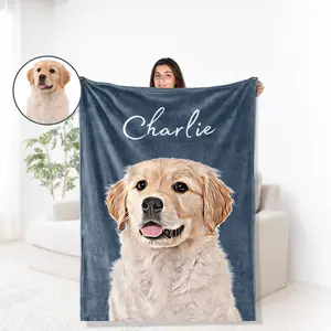 Personalized Pet Blanket with Photo and Name - Custom Dog and Cat Blankets.