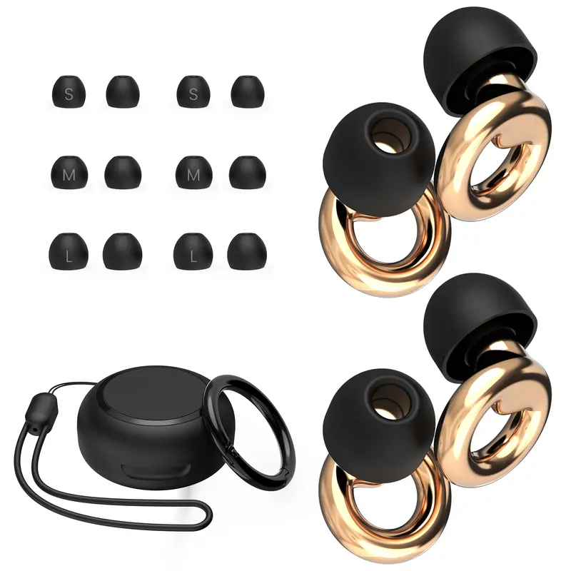 JUSTRVN Adult Sound-Dampening Ear Plugs Multipack - 2-Pair Reusable, Skin-Friendly Silicone Ear Tips, Lightweight Metallic Finish, Durable, with Case, Lanyard, Box - for Musicians, Events