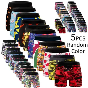 3PCS/5PCS Men's flat underwear dry sports underwear printed pattern moisture absorbing sports underwear| 90% polyester milk silk fabric,