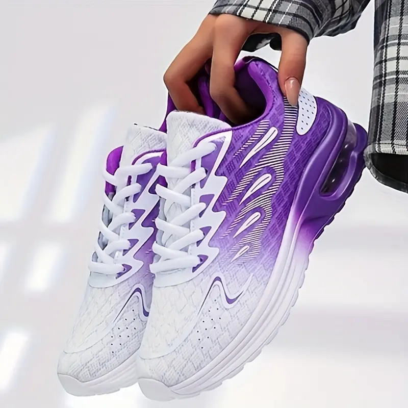 Women's Breathable Mesh Sneakers - Shock-Absorbing Air Cushion, Stylish Purple & White Gradient Design, All-Season Casual Sneakers for Spring and Fall, Comfortable Walking Shoes | Lowtop Sneakers | Durable Pu Sole