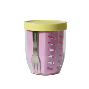 Keeper Pot LEMON&LAVENDER I Built-in Strainer & Stainless Fork | BPA-Free ESSTEN Material, Leakproof Stackable Salad & Fruit Container, Dishwasher Safe Freshness Lock Design, 20 oz / 600mL