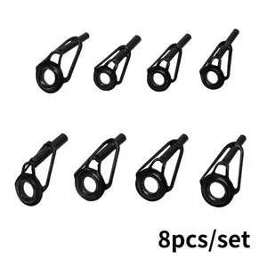 8pcs Black Top Tip Guide for Spinning Casting Fishing Rod Building Repair Eye Line Ring Stainless Steel Frame 8/40Pcs Fishing Gear Accessories