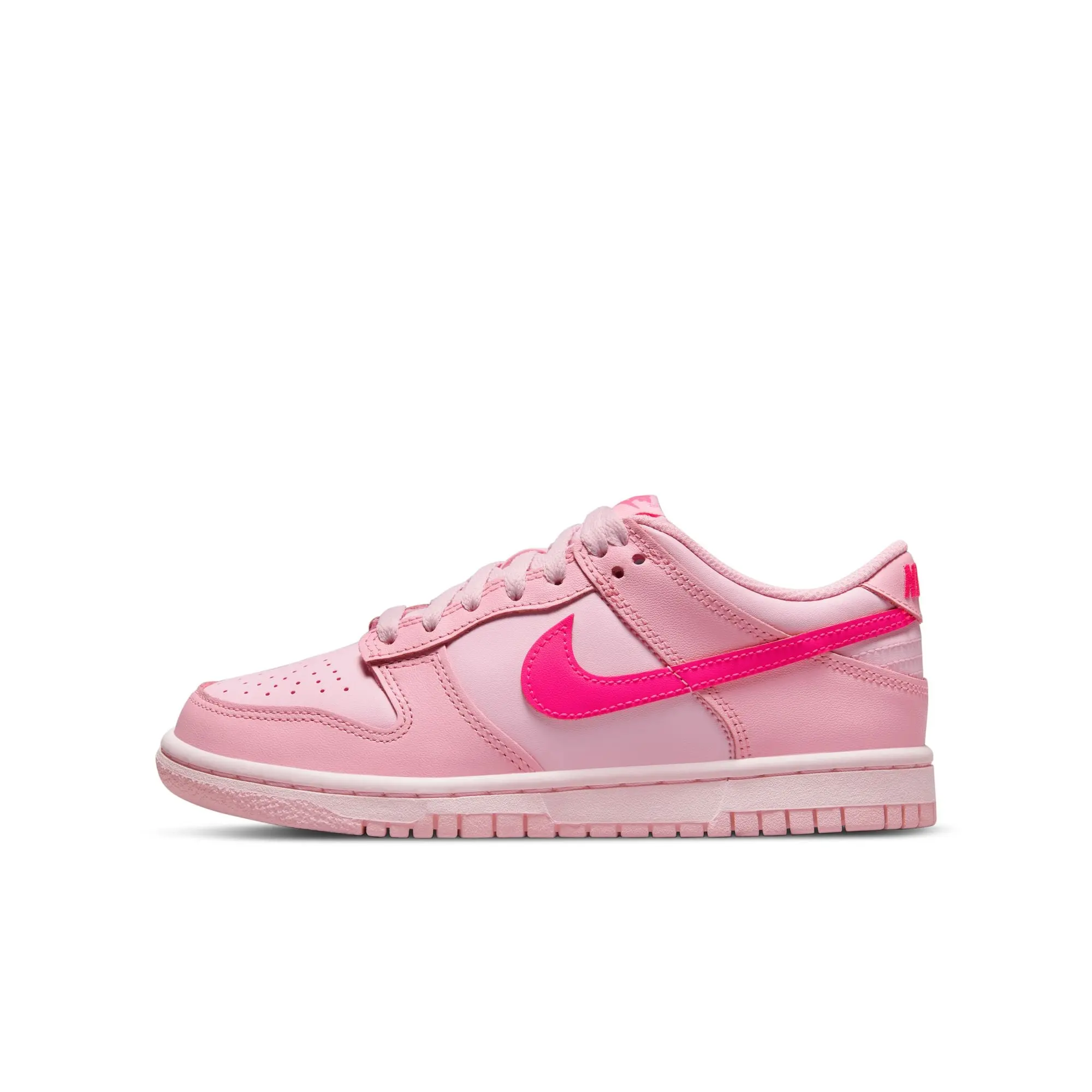 NIKE Big Kids' Dunk Low Leather Sport Shoes, Retro '80s Basketball Style Hoopshoes in Med Soft Pink