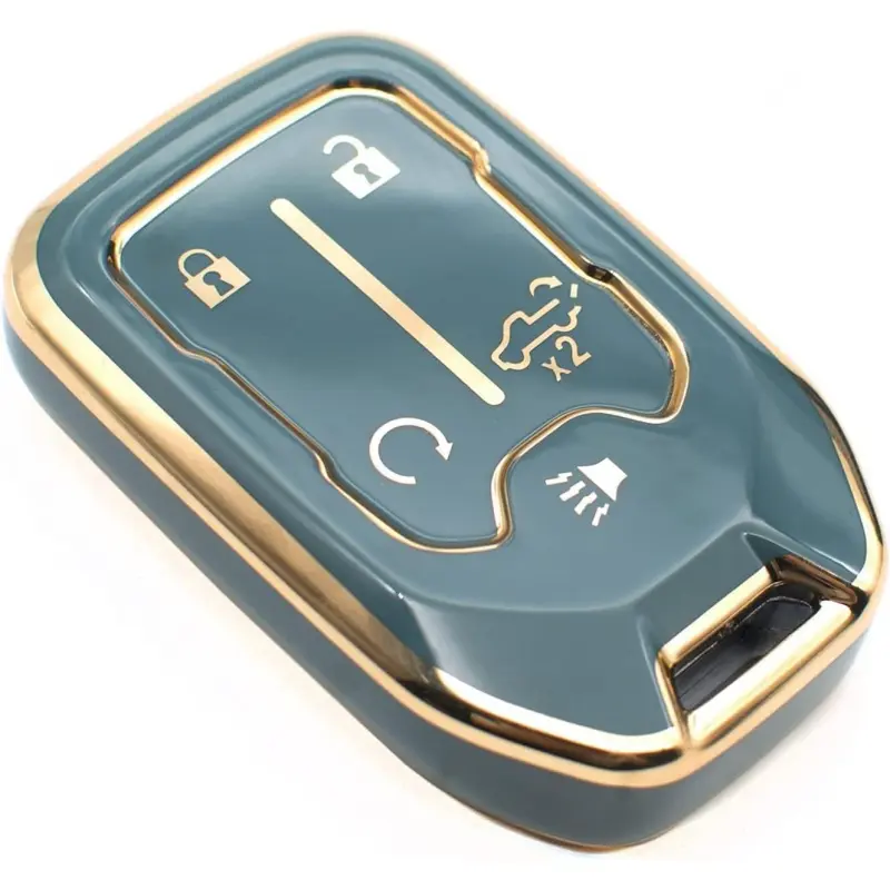 Key fob cover compatible with Chevy Chevrolet Silverado GMC Sierra 1500 2500 3500 HD limited smart 5 buttons TPU remote keyless key fob case protection shell accessories, Blue Gray