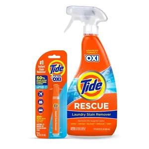 Tide Rescue Laundry Stain Remover Spray with Oxi + Travel Size Tide To Go Pen, Spot Remover for Clothes, Fabric, Upholstery, Carpet, Grease & More Tough Stains- 22 Fl Oz + 1 Stain Pen