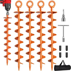 Ground Anchor Screw in,  Spiral Trampoline Anchors with Nut and Tool Swing Set Anchors Tent Stakes High Wind Heavy Duty for Sheds, Carports, Mobile Home