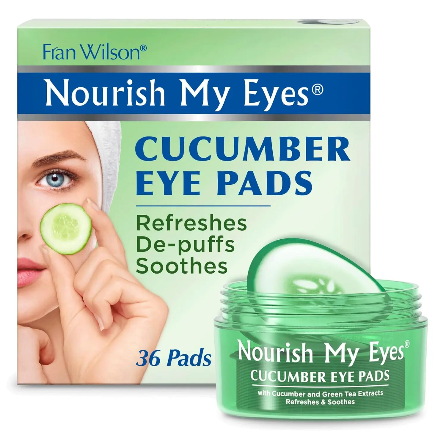 Fran Wilson Nourish My Eyes Eye Pads - Soothe Tired Eyes, Reduce Puffiness & Dark Circles, hydrates the skin around the eyes - 36 Count - Cooling & Refreshing, Instantly (Cucumber) Lighten