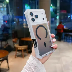 HISTORYOO Color Changing Laser Dazzling Magnetic 2 in 1 Phone Case for iPhone 17 Pro Max Air 16 15 14 13 Pro Max / Pro for MagSafe Wireless Charge four corner Full Coverage Anti-Drop Shockproof Matte Fluorescent Iridescent Gradient Cover + PC Front Frame