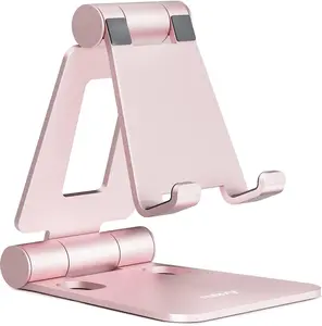 Dual Folding Phone Stand | Adjustable Desktop Holder for iPhone, Nintendo Switch & All Phones | Rose Gold