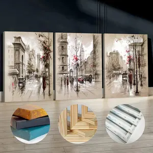 3Pcs Wooden Framed Canvas Painting Parisian Street Scene With Red Car And Horse Carriage Images Exquisite Poster Home Decoration Pattern Wall Art Decor For Living Room Bedroom Office Restaurant Bar Wall Decor Odorless Painting