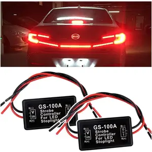 2PCS 6V-30V GS-100A LED Brake Light Flasher Pre-wired Universal Pulsing Strobe Flashing Module Controller for Most Motorcycles Cars Trucks SUVs Brake Tail Stop Light