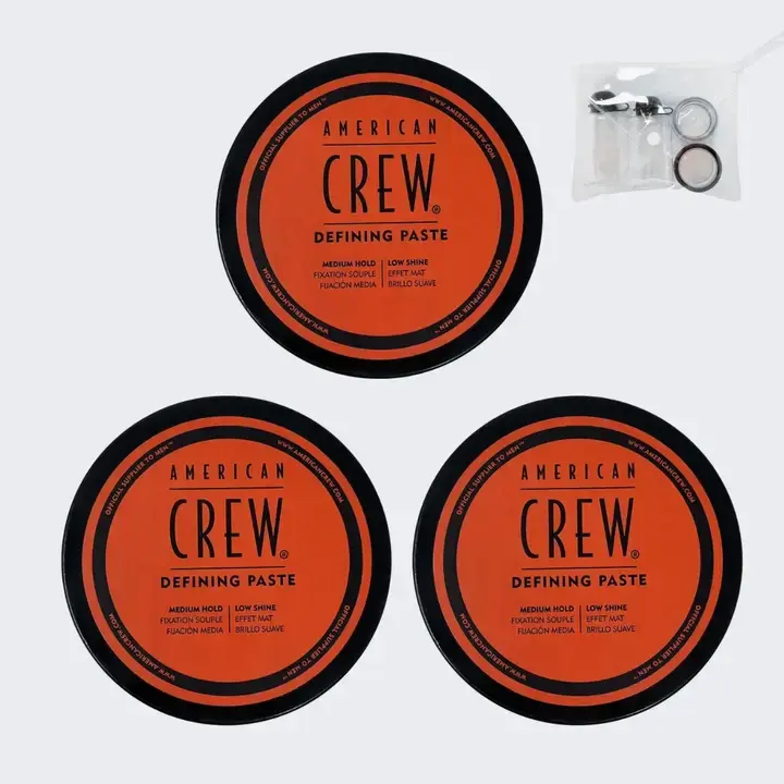 American Crew Defining Paste Pack of 3 + FREE Travel Bottle |High Hold Low Shine Men's Hair Product – 3oz