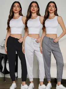3-Piece Pure Color Sleep Pants Set, Extremely Comfortable Fitted Casual Loungewear Home Wear, Soft and Cozy Lounge Bottoms for Men & Women