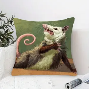 Modern Opossum Print Pillow Cover, 18x18 Inch, Farmhouse Decor With Single-Sided Animal Design, Envelope Closure & Machine Washable For Living Room, Bedroom, Sofa, Bed, Car Interior, Bedroom Accent, Farmhouse Style, Polyester Pillowcase