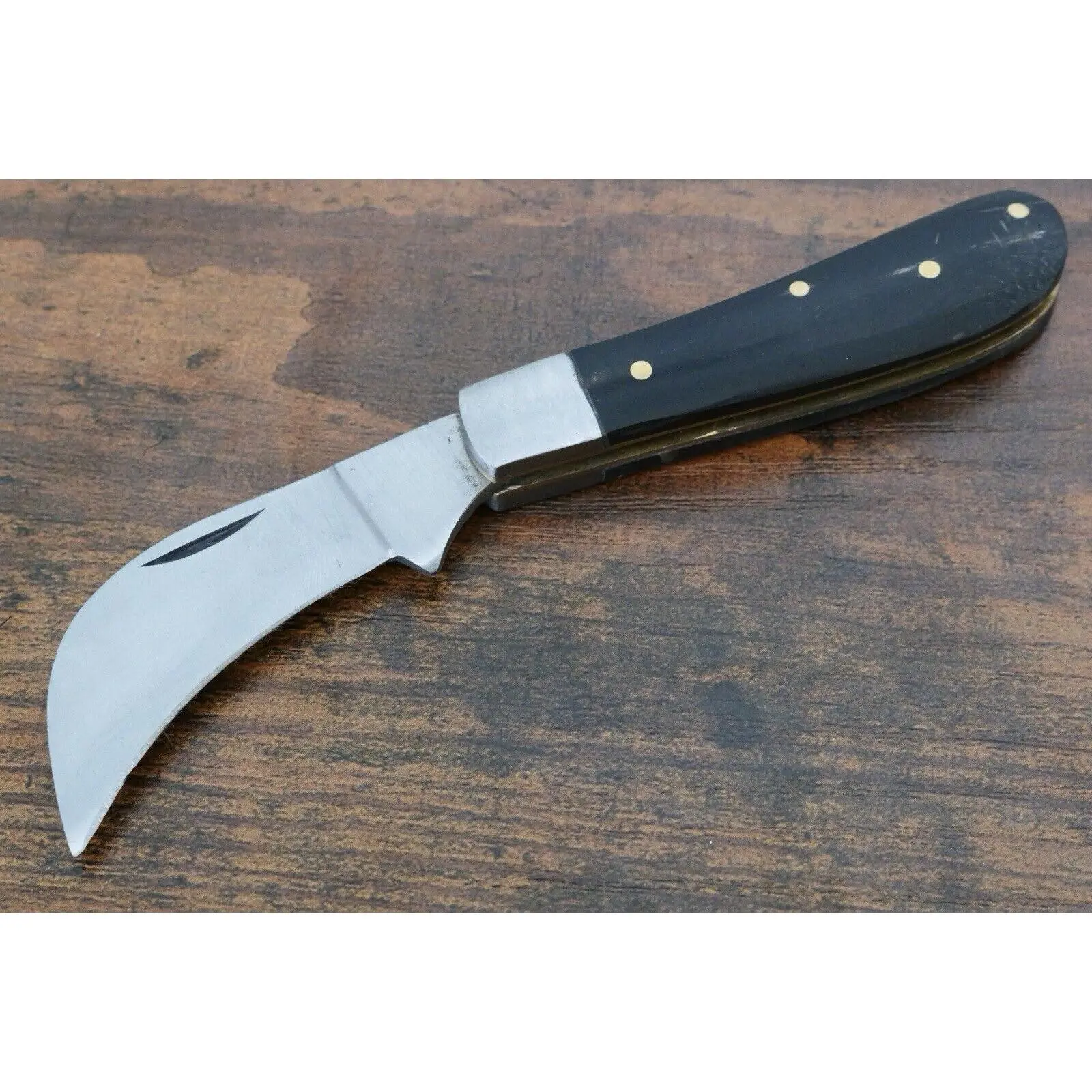 Mini Hawkbill Pocket Knife Wood Handle Vintage Style OG Small 3 Inches Black