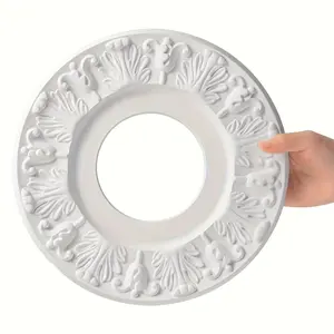 1pc Vintage Carved Flower PU Ceiling Medallion for Light Fixtures and Ceiling Fans, 10. 1" OD x 4" ID x 0. 8 "P (White)