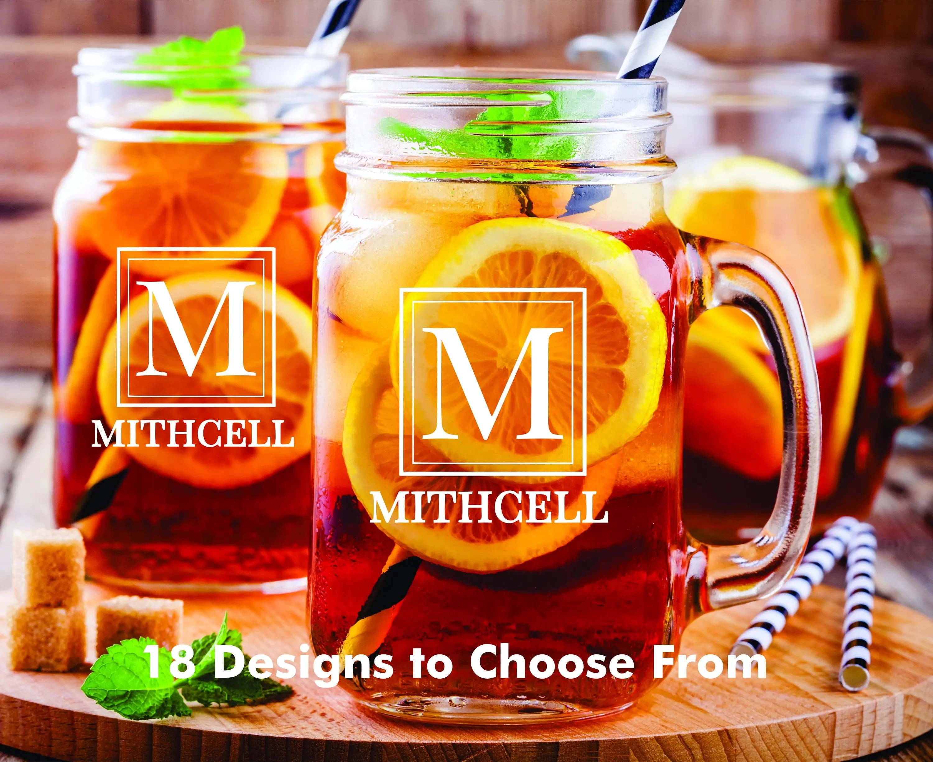 Custom Monogram Mason Jar Glass with handle , Personalized 2 pc Set Mason Jar Drinking Glass Gift, Bridal Mason Jar gift, Custom Mason Jar