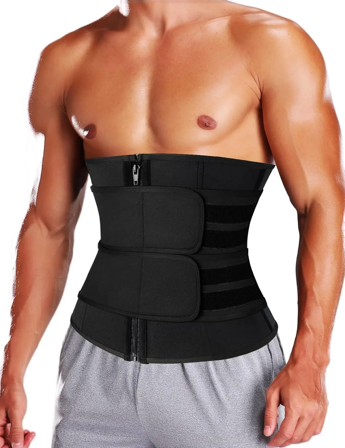 Menswear Sweat Sauna Waist Trainer Belt Body Shaper Cincher Solid Bands Tummy Control Workout Sports Girdle Gym Shapewear Workout Fitness Compression Fabric Neoprene Plain