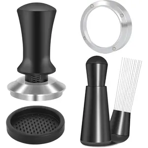 51mm Espresso Accessories Kit, Spring Loaded Calibrated Tamper, WDT Tool and Dosing Funnel Set Fits Espresso Coffee Machines and 51 mm Portafilters