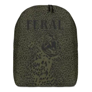 Feral Leopard Backpack – All-Over Print with Roaring Leopard Design in Sage and Black